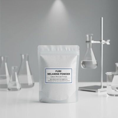 نقطة الغليان تتحلل مسحوق الميلامين النقي C3H6N6 الصيغة الجزيئية المركب الكيميائي مناسب لمختلف العمليات الصناعية