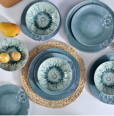 مجموعة عشاء الميلامين الزرقاء الخضراء للتخييم للداخل والخارج